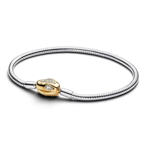 PANDORA Moments Schlangen-Gliederarmband - Damenarmband aus Sterling-Silber mit vergoldetem Schlangenverschluss, symbolisiert Weisheit und Erneuerung, kompatibel mit der Pandora Moments Kollektion, Größe: 19 cm.