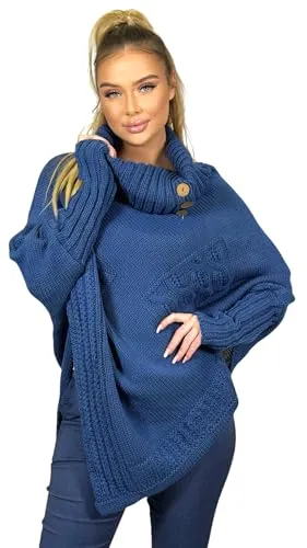Mississhop Strickponcho - Eleganter Umhang für jede Jahreszeit - Ponchos: Modischer Strickponcho mit Rollkragen und Fledermausärmeln, ideal kombinierbar für jeden Anlass - bequem und elegant für das ganze Jahr.