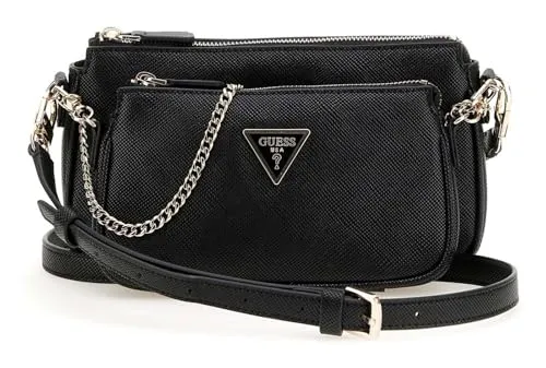 GUESS Umhängetasche Noelle II Double Pouch Crossbody Bag Schwarz - Elegante Umhängetasche mit verstellbarem Schulterriemen für individuellen Tragekomfort. Mehrere Innenfächer sorgen für Ordnung. Hochwertige Verarbeitung für Langlebigkeit und Sicherheit.