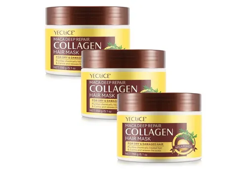 ALIVER Haarmaske Kollagen 3-tlg. - Intensive Tiefenpflege für gesundes Haar - Diese Haarmaske kombiniert Maca-Extrakt und hydrolysiertes Kollagen für intensive Feuchtigkeit und Regeneration. Ideal für trockenes, geschädigtes Haar, sorgt sie für mehr Glanz und Geschmeidigkeit. Professionelle Pflege für zuhause.