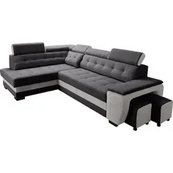 Robin Grand Ecksofa mit Schlaffunktion Bettkasten Kopfstützen 277x180x86 Silber Links - Silber