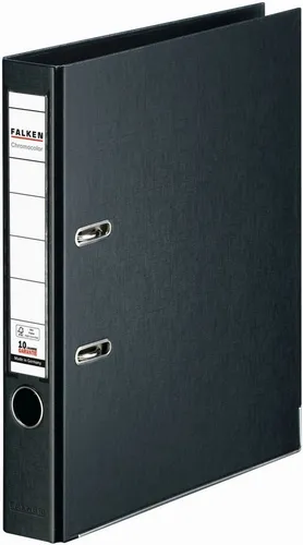 Falken Chromocolor Premium-Ordner 10er Pack - 10er Pack schwarzer Ringordner für DIN A4, FSC zertifiziert und mit 5 cm Rückenbreite für bis zu 350 Blatt, ideal für effiziente Büroorganisation.