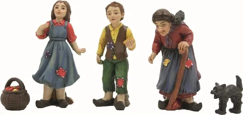 Märchen Figuren Set aus Steinharz 5-teilig, Hänsel und Gretel, Hexe, Katze, Korb