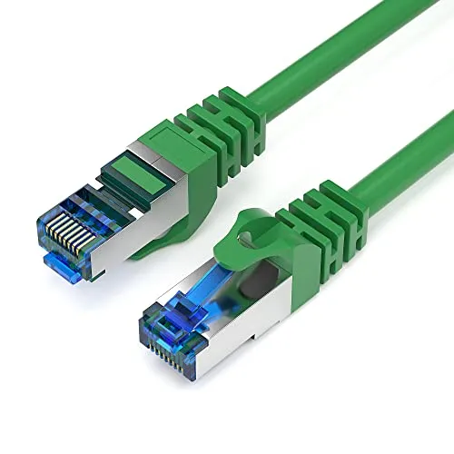 JAMEGA - 7,5m CAT 7 Netzwerkkabel Gigabit Ethernet Lan Kabel in grün | 10000 Mbit s | Patchkabel Cat.7 Rohkabel S FTP PIMF Schirmung mit RJ45 Stecker | Switch Router Modem Access Point