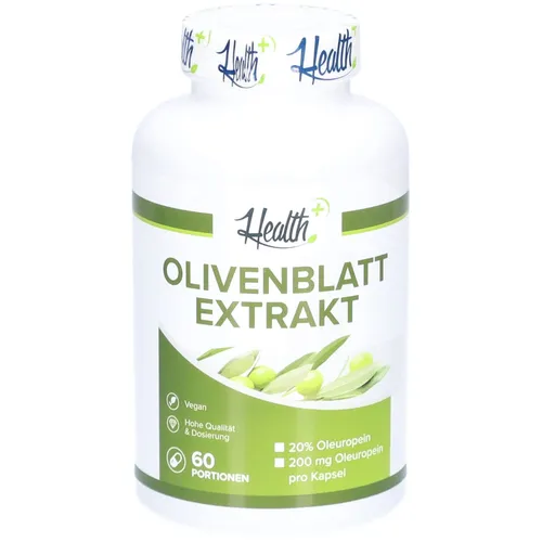 Health+ Olivenblattextrakt - 120 Kapseln mit 200 mg Oleuropein - Pflanzliches Ergänzungsmittel Olivenblatt, starkes Antioxidans zur Unterstützung des Immunsystems, vegan und Made in Germany.