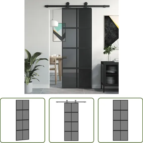 The Living Store Schiebetür Schwarz 76x205 cm Hartglas und Aluminium