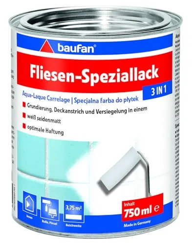 Baufan Fliesen-Speziallack 3 in 1 - Weiß seidenmatt für Fliesen - Lacke: Grundierung, Deckanstrich und Versiegelung in einem für optimale Haftung, ideal für Badezimmer und Küchen. Abtönbar mit decomix Abtönkonzentraten.