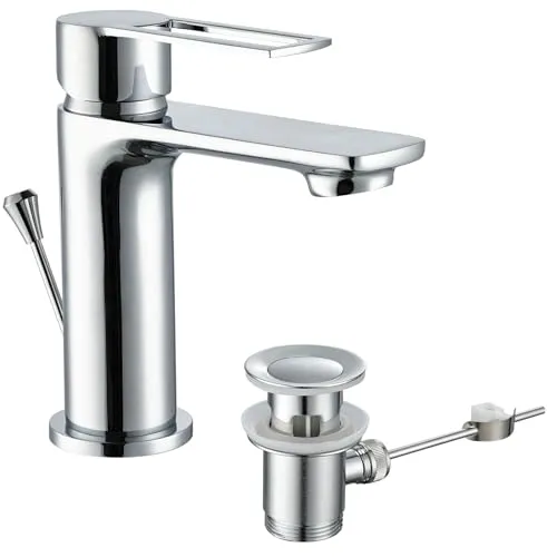 Wasserhahn Bad mit Zugstange – Einhebel-Waschtischarmatur in Chrom
