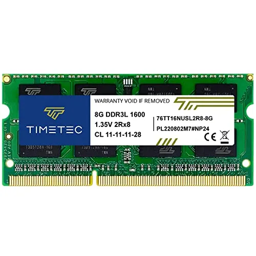 Timetec 8GB DDR3L-1600MHz PC3L-12800 / PC3-12800 (PC3L-12800S) Nicht-ECC ungepuffert 1,35 V/1,5 V CL11 2Rx8 Dual Rank 204 Pin SODIMM Laptop Notebook PC Computer Speicher RAM Modul Upgrade