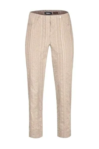 ROBELL Style BELLA09 – 7/8 Damenhose, Sommerhose mit Seersucker Struktur, Gerade geschnittenes Bein mit Gesässtaschen Farbe Beige Größe 44