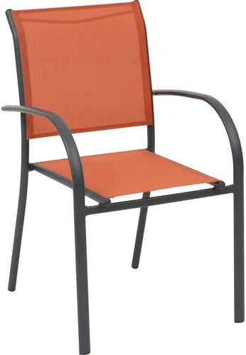 Stapelbarer Gartensessel PIAZZA - Bernstein & Graphit, Epoxidbeschichtetes Aluminium - Gartenstuhl aus leichtem, epoxidbeschichtetem Aluminium mit Texalin-Bezug, ideal für den Außenbereich. Stapelbar und pflegeleicht für einfachen Transport und Lagerung.