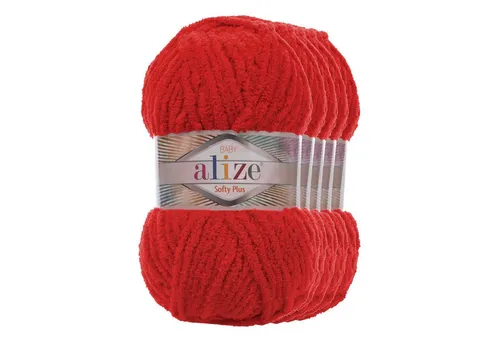 Alize 5 x 100g Alize Softy Plus Baby Strickgarn Kuschelwolle Häkelwolle, 600 m, 56 rot