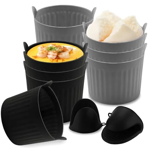 WANDGU 8 Stück Heißluftfritteuse Silikonform - Wiederverwendbare Backförmchen aus BPA-freiem Silikon, perfekt für Muffins, Eierkuchen und Desserts. Antihaftbeschichtet, hitzebeständig und spülmaschinengeeignet für müheloses Backen.