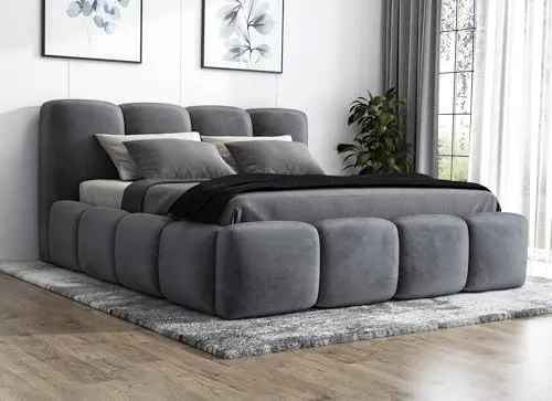 Polsterbett DONA -OM 90 x 200 mit Bettkasten in Grau - Polsterbett mit Bettkasten und Lattenrost, widerstandsfähig gegen Druck und Feuchtigkeit, ideal für ein gemütliches Schlafzimmer.