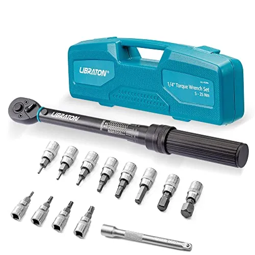 LIBRATON Drehmomentschlüssel 1/4 Zoll, 5-25 Nm, 0,1 Fahrrad & Motorrad, Mikroeinstellung auf 0,1, ±3% Fehlergenauigkeit mit Verlängerungsstange, Sechskant & Torx Bit Stecknüsse