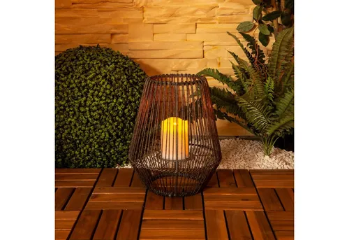 näve LED Solarleuchte Plasto - Outdoor Tischlampe mit warmweißem Licht und Flackereffekt, ideal für Balkon und Terrasse, spritzwassergeschützt und solarbetrieben für umweltfreundliche Beleuchtung.