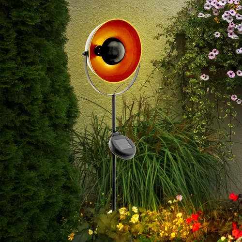 LED Außen Lampe Erdspieß SOLAR Steck Leuchte Veranda Strahler Hof schwarz-orange