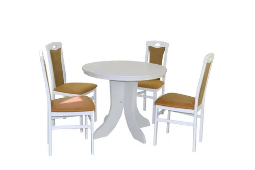 Essgruppe Paulina (5-teilig) - Hochwertige 5tlg. Essgruppe mit 4 Massivholzstühlen und 1 Esstisch, ideal für stilvolle Esszimmer. Bequeme, schaumstoffgepolsterte Stühle mit attraktiven Stoffbezügen.