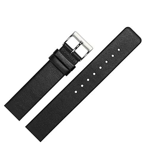 MARBURGER Uhrenarmband 20mm Leder Schwarz Silber Glatt - Montage Set 7622010000120
