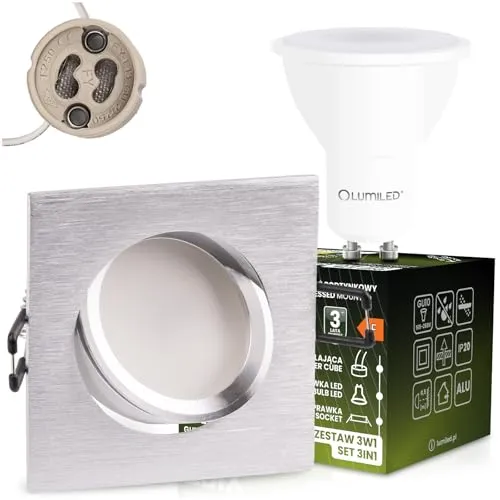 Lumiled LED Einbaustrahler Set GU10 6W 3000K Warmweiß Schwenkbar 85mm Ultra Flach Aluminium Eckig Silber Gebürstet 230V inkl. GU10 Fassung LED Leuchtmittel Decken Einbauleuchte für Wohnzimmer Küche