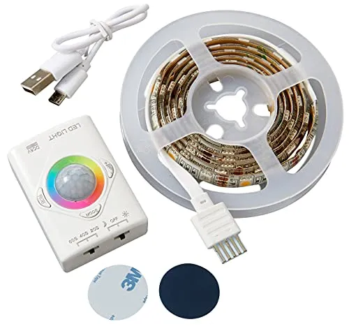 Northpoint LED Streifen 1m Farbwechsel Bewegungsmelder aufladbar kabellos Innenbereich Schrankleuchte Bettbeleuchtung 1100mAh Li-Io Akku 30 LEDs (2er-Set RGB V2)