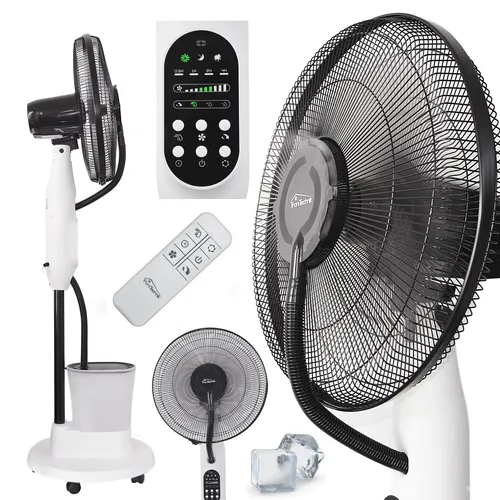 Leiser Standventilator mit Sprühnebel und Oszillation – 75 Watt, 40 cm - Kompakter Standventilator mit 3 Geschwindigkeitsstufen, Fernbedienung und Sprühfunktion. Ideal für den Innenbereich, sorgt für angenehme Erfrischung und Komfort. Perfekt für heiße Tage!