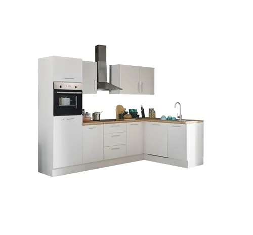 Turin LB Eckküche 280 x 211 x 60 cm, weiß - Ohne Küchengeräte - Moderne, geräumige Küche in Artisan-Eiche Optik mit viel Stauraum