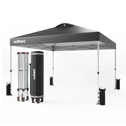 Wiltec Pop Up Pavillon 3 x 3 m grau mit Rädern von Wiltec