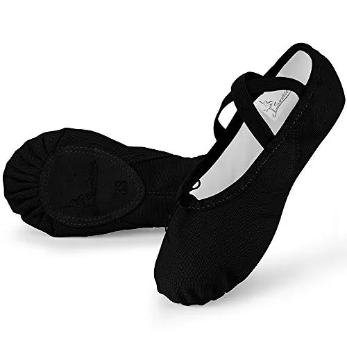 Soudittur Ballettschuhe Mädchen Ballettschläppchen Trainings Tanzschuhe Gymnastikschuhe Yogaschuhe Geteilte Ledersohle für Kinder und Damen EU 41 Schwarz