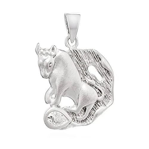 NKlaus Kettenanhänger Sternzeichen Stier aus 925 Silber mit Zirkonia - Damen Anhänger aus 925 Sterlingsilber, mit funkelndem Zirkonia, ideal für Sternzeichen-Liebhaber und als persönliches Geschenk.