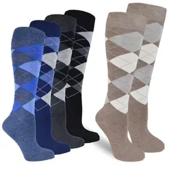 Socked Kniestrümpfe Herren (6 Paar) Baumwolle, lange Socken, guter Halt, Uni / Karo-Muster 43-46