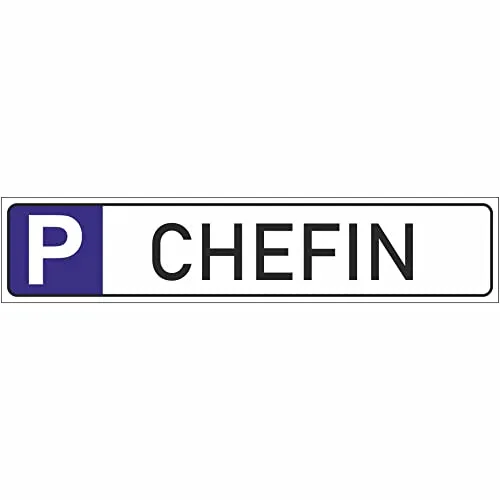 INDIGOS UG - Parkplatzschild Chefin 52x11 cm - Schild aus Aluverbundplatte für Parkplatz, Firma, Hotel oder Schule - witterungsbeständig, fest beschriftet mit Aufdruck Chefin für klare Kennzeichnung