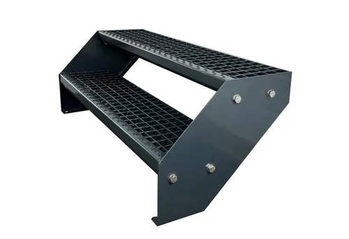 Kaminbau Mierzwa Außentreppe Premium Treppe Komplett Anthrazit Höhe Verstellbar, für Geschosshöhen bis 38 cm, Stufen Gitterroststufen nach DIN 24531, (Höhe 38 cm, Breite wählbar aus 60, 80, 100, 120, 140 cm), Gartentreppe Stahltreppe Wetterfest Rostfrei Feuer-Verzinkt Rutschfest