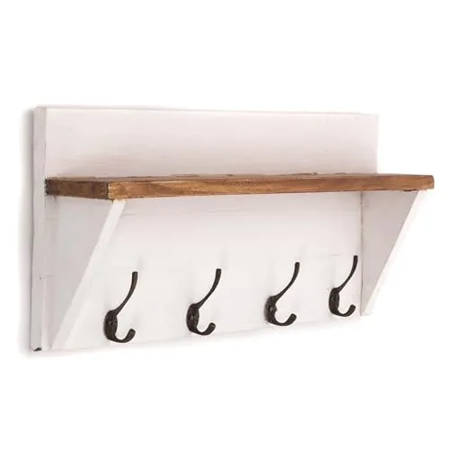 DESIGN DELIGHTS RUSTIKALE WANDGARDEROBE MIT REGAL VINTAGE - Kleiderhaken aus Recyclingholz, handgefertigt und einzigartig – ideal für Flur, Küche oder Bad mit 8 Haken und zusätzlicher Ablagefläche.