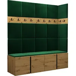 Mirjan24 Garderoben-Set Eiche Artisan in Grün, 168x186x46 cm