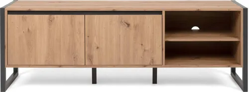 Homestyle4u TV Board Holz Lowboard Braun – Modernes Design im Industrial Look - Stilvolles TV Board in Anthrazit und Naturfarbe, bietet 4 Fächer für Ordnung und 2 offene Ablagen mit Kabeldurchlass. Perfekt für Ihr Wohnzimmer – stabil, funktional und einfach zu montieren.