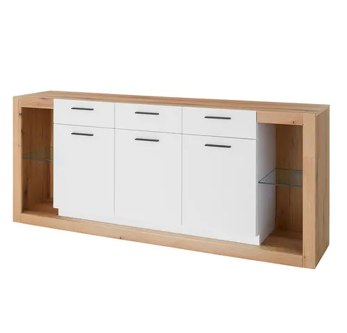 Lomadox Sideboard BELLAGIO-61, Sideboard in weiß mit Eiche 198 cm breit mit viel Stauraum