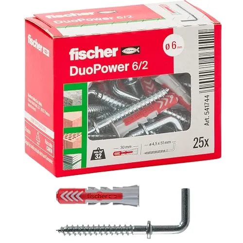 Fischer 541744 Duopower Hakendübel, Grau/Rot, 25 pz, Stück