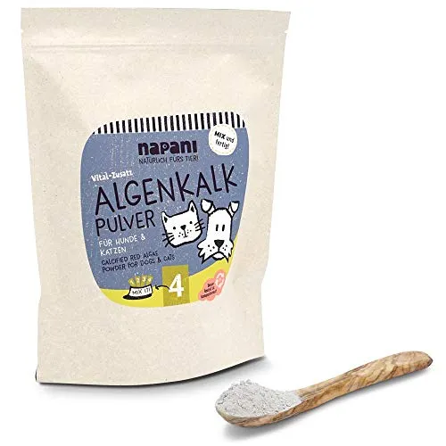 Produktbild napani Algenkalk Pulver für Hunde & Katzen, 100% Rotalgen, natürliche Calciumquelle aus dem Meer, Bio Mineralstoffe, Ergänzungsfuttermittel für Hunde, schonend gemahlen, 1 x 500g