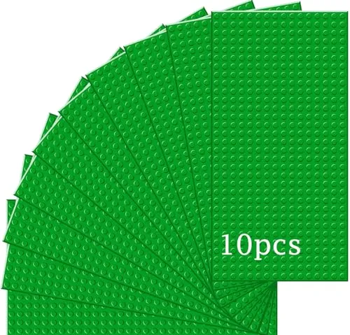 Guihumz 10 Platten-Set Bauplatten Kompatibel mit Meisten Marken,Classic Bausteine Grundplatten 25.5 * 12.5cm mit 16 * 32 Noppen,Mehrfarbig(Grüne,25.5 * 12.5cm)