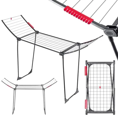 KADAX Wäscheständer 18m Trockenlänge - Standtrockner mit klappbarem Flügeldesign, ideal für große Wäschemengen bis 15 kg, stabil und mit rutschfesten Füßen für sicheren Halt – perfekt für Innen & Außen.