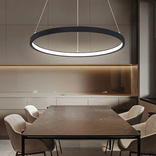 Pendelleuchte Ring LED 19W - Modern & Energiesparend - Moderne LED Hängeleuchte in schwarz-matt (Ø 38,5 cm) für Wohnzimmer und Flur. 19W, 800 Lumen warmweißes Licht, energiesparend und umweltfreundlich.