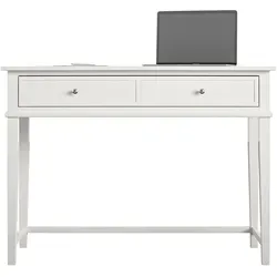 Ameriwood Home Franklin Schreibtisch mit 2 Schubladen - Eleganter Schreibtisch aus MDF in Weiß, ideal für Ihr Wohnzimmer oder Heimbüro. Bietet praktische Stauraum mit 2 Schubladen für eine aufgeräumte Arbeitsumgebung.