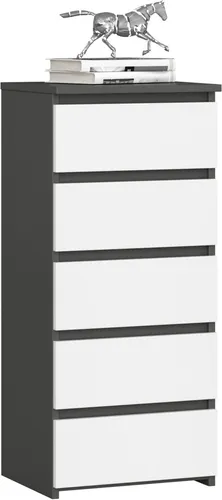 Kommode mit 5 Schubladen - Graphit-Weiß, 40 cm breit, 92 cm hoch - Kommoden & Sideboards: Robuste Konstruktion aus hochwertiger, abriebfester Platte mit 5 Schubladen für viel Stauraum und elegantes Design, ideal für Schlafzimmer oder Flur.