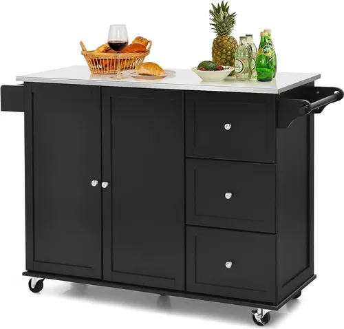 COSTWAY Küchenwagen mit Edelstahl-Arbeitsplatte
