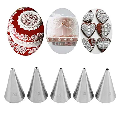 PhantomSky 5 Teiliges Schreiben Spritztüllen Set Profi Edelstahl Spritztüllen, Vereisung Rohrdüsen Kuchendekoration Düsen Tülle Spritzdüse Rund Spritztülle Garniertülle Spitzen DIY Werkzeug