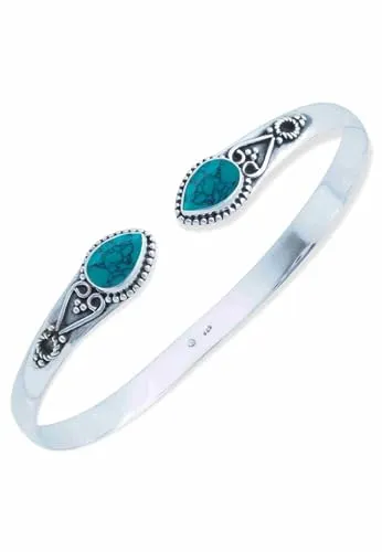 mantraroma Armband 925 Silber Türkis Edelstein Armreif Silber Damen Sterling Silber Geschenk (MAR-006-15)