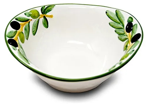 Lashuma Handgemachte Keramikschale, Ovale Salatschüssel aus Italienischer Keramik im Olivendesign, 20x17 cm