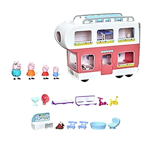 Peppa Pig Abenteuer, Familien-Wohnmobil-Vorschulspielzeug, Spielset für den Umbau vom Fahrzeug zum Wohnmobil, spielt Geräusche und Musik, ab 3 Jahren, 13,5 x 46,5 x 38,1 cm