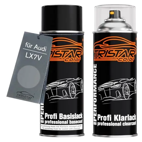 TRISTARcolor Autolack Spraydosen Set für Audi LX7V Monzasilber Metallic/Argent Monza Metallic Basislack Klarlack Sprühdose 400ml